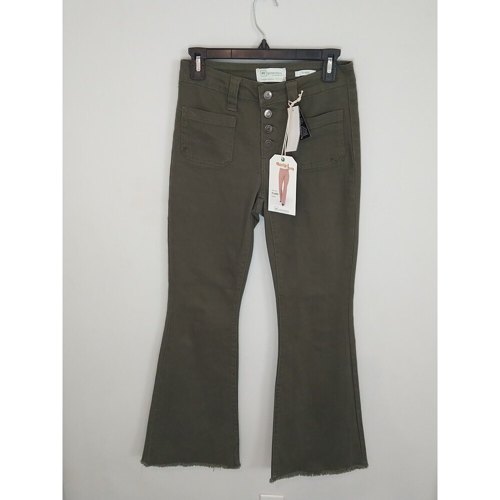 Re Generation Flared Jeans Nwt Sz 5 Distressed Olive Green Hippie Boho